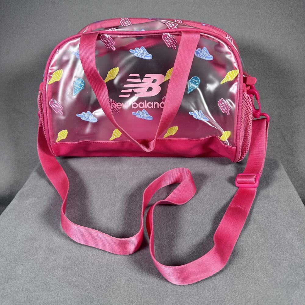 New Balance Clear PVC Shoulder Bag Pink Crossbody Tote Mesh Pockets Travel Gym